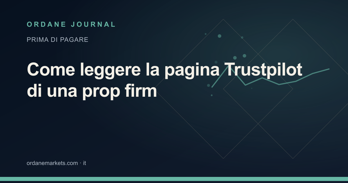 Come leggere la pagina Trustpilot di una prop firm. Ordane Journal.