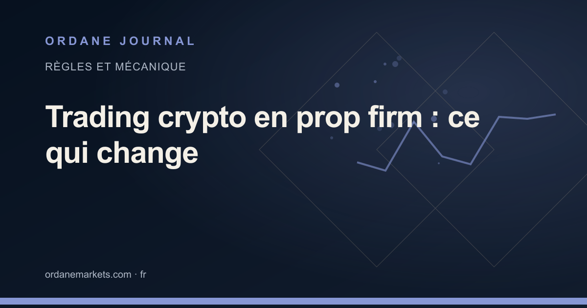 Trading crypto en prop firm : ce qui change. Ordane Journal.